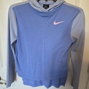 Nike Kids Light Blue and Gray Hoodie with Pink Swoosh